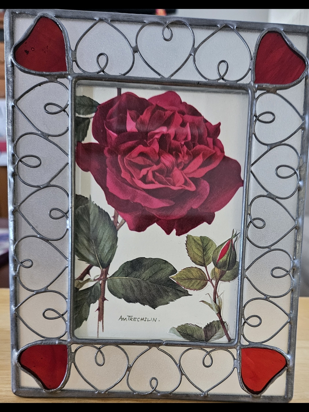 Red Heart Accented Glass Photo Frame with Rose Print